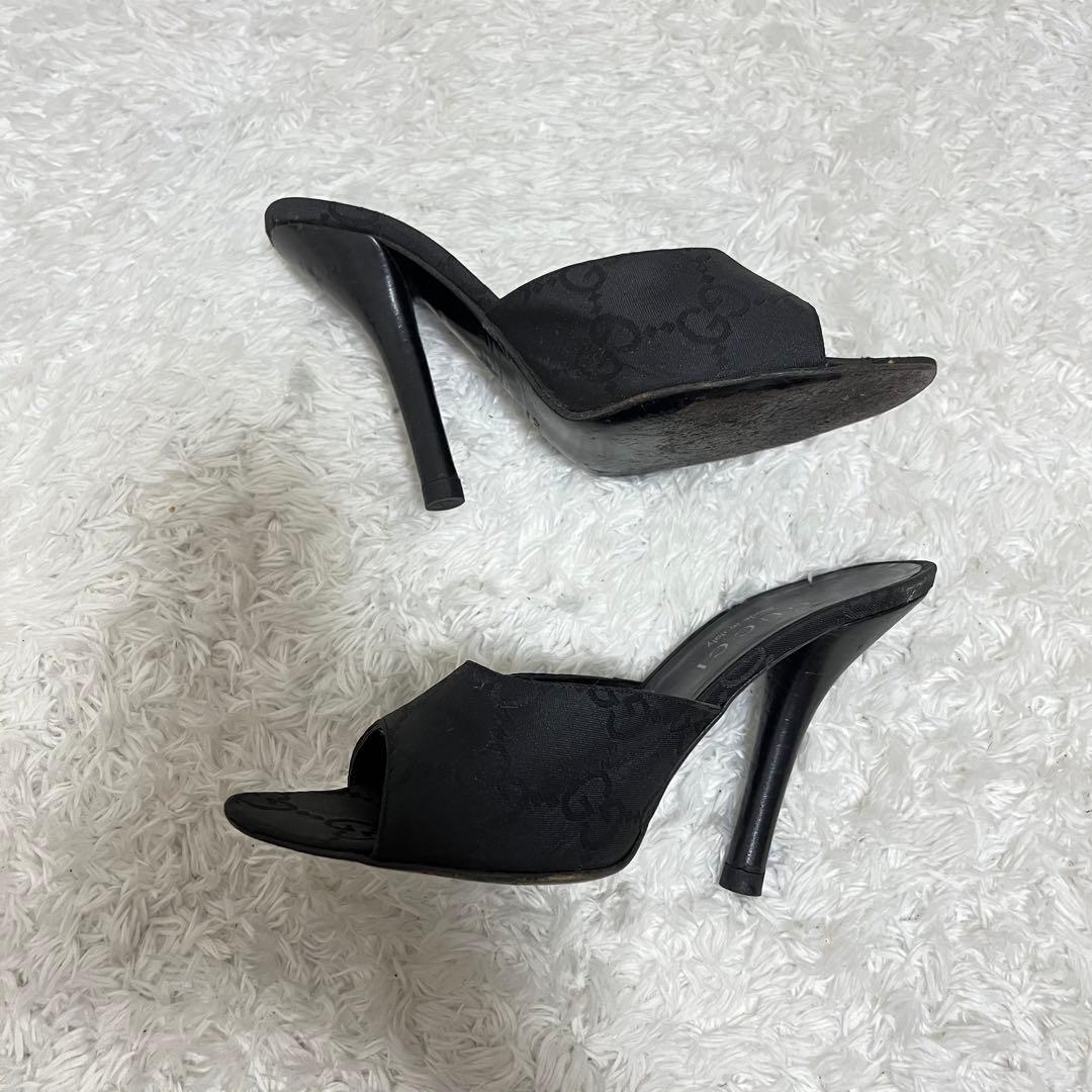【美品】グッチ パンプス ミュールサンダル GG柄 オープントゥ ピンヒール
