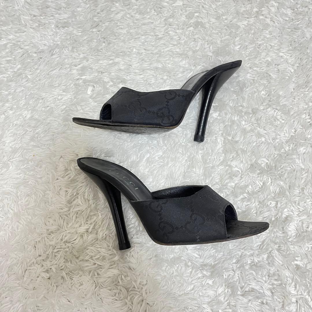 【美品】グッチ パンプス ミュールサンダル GG柄 オープントゥ ピンヒール