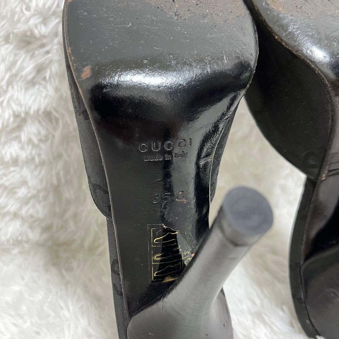 【美品】グッチ パンプス ミュールサンダル GG柄 オープントゥ ピンヒール