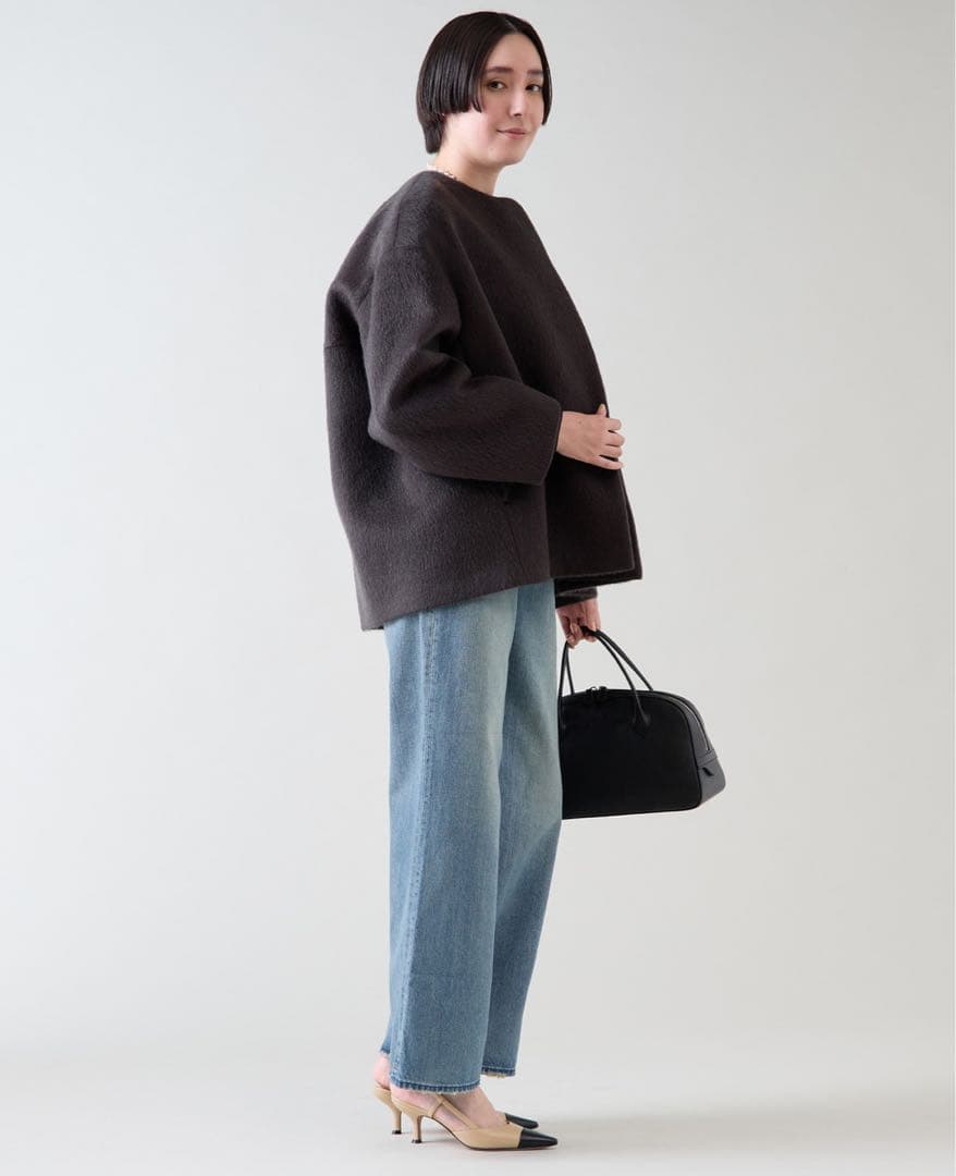 新品未使用　マルティニーク　定番　ノーカラーコート シャギー　グレー