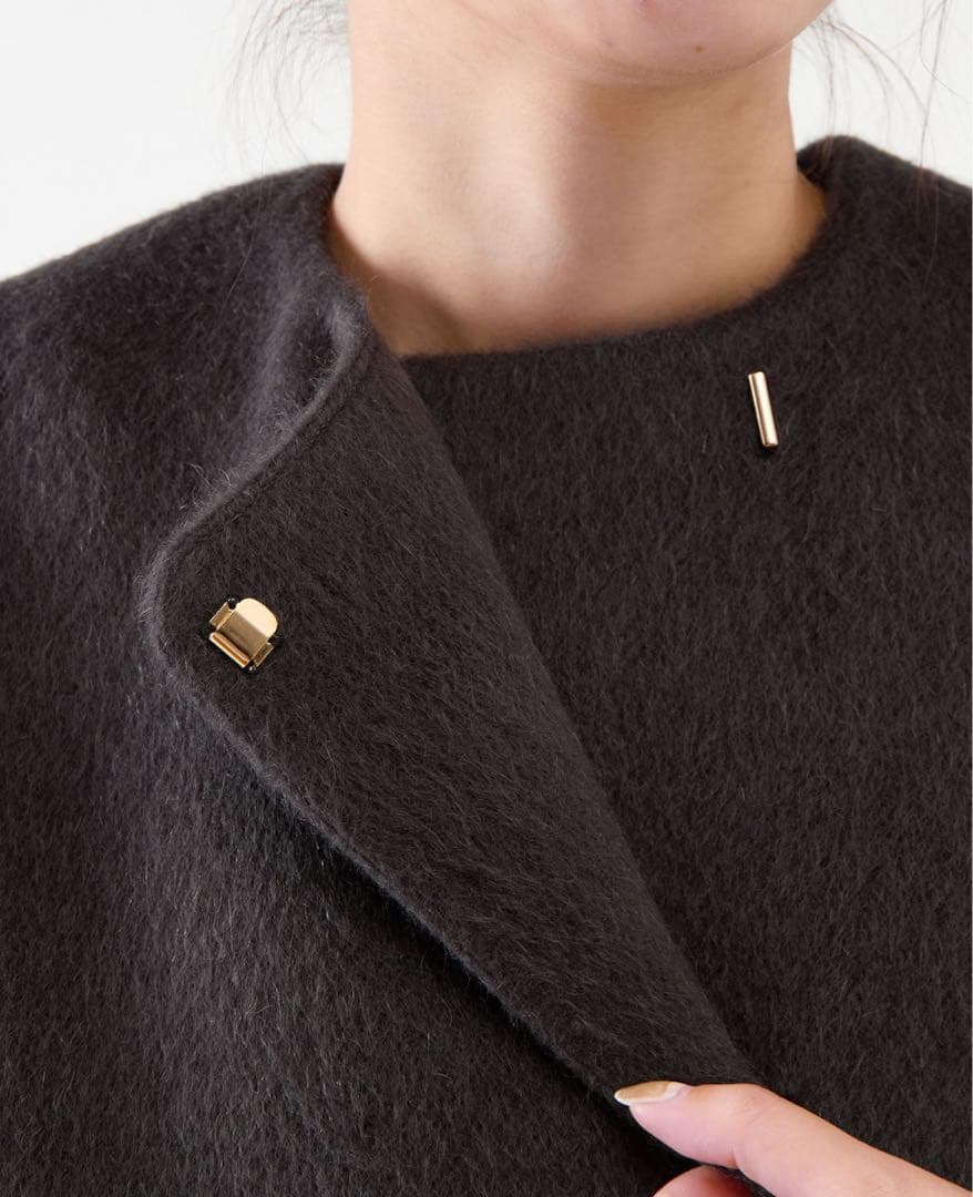 新品未使用　マルティニーク　定番　ノーカラーコート シャギー　グレー