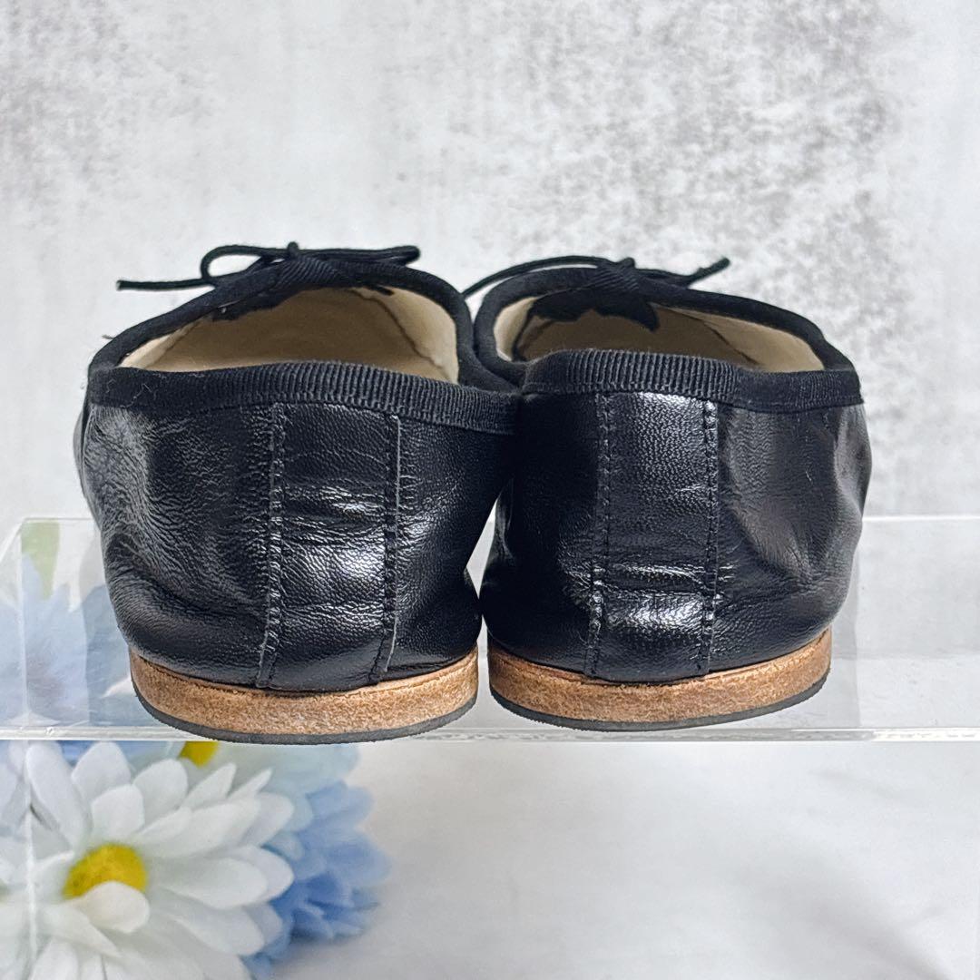 美品 ポルセリ A.P.C レザー バレエシューズ フラット ブラック リボン