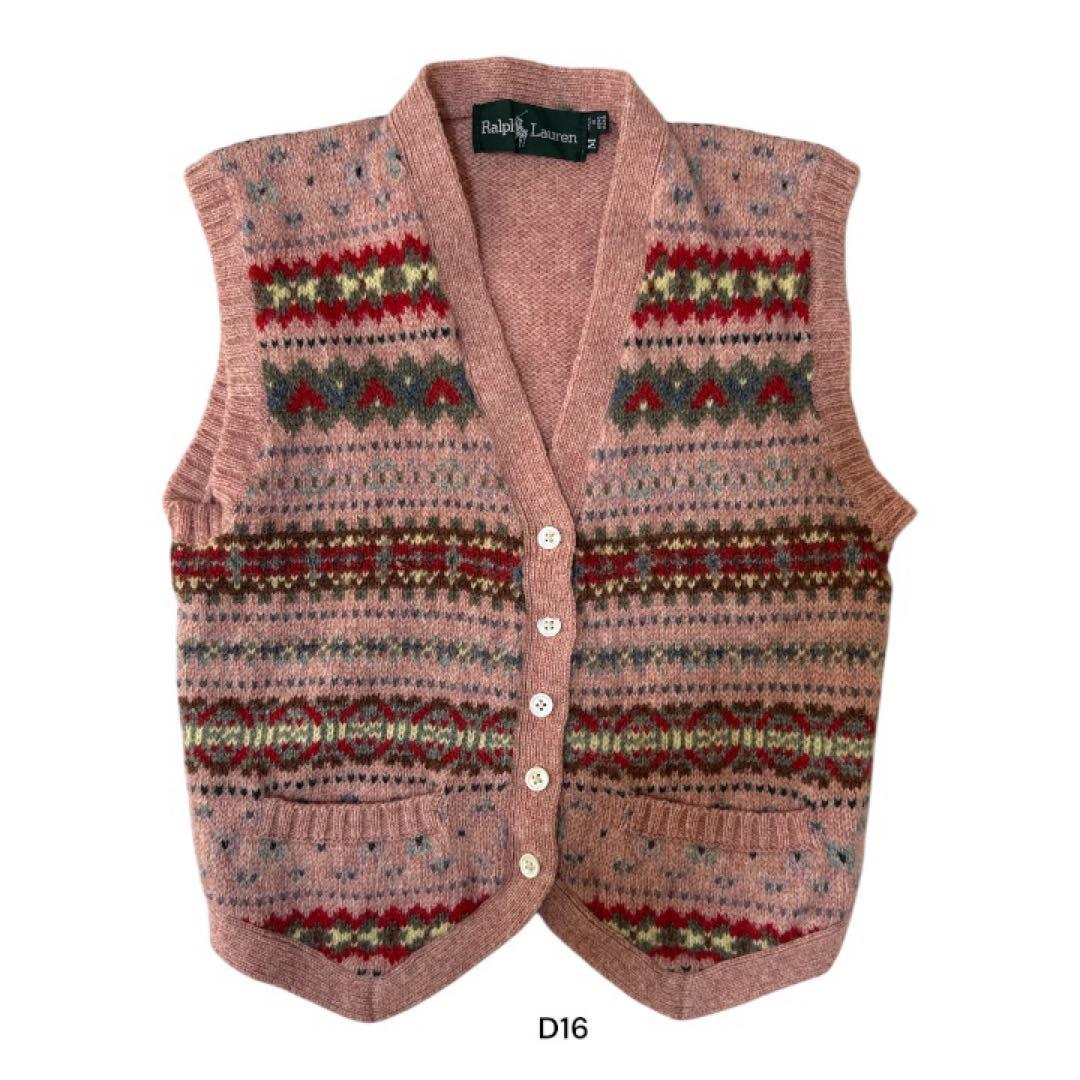 D16 Ralph Lauren ノルディック柄ニットベスト M