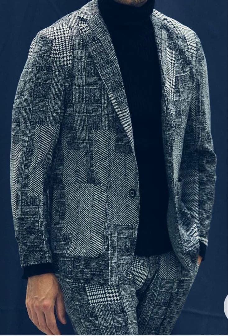 1PIU1UGUALE3 RELAXハウンドトゥースジャガードジャケット＋パンツ