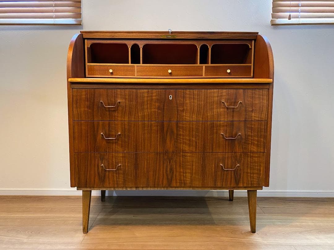 ヴィンテージ 北欧 ロールトップ ライティングビューロー チェスト 仕上済