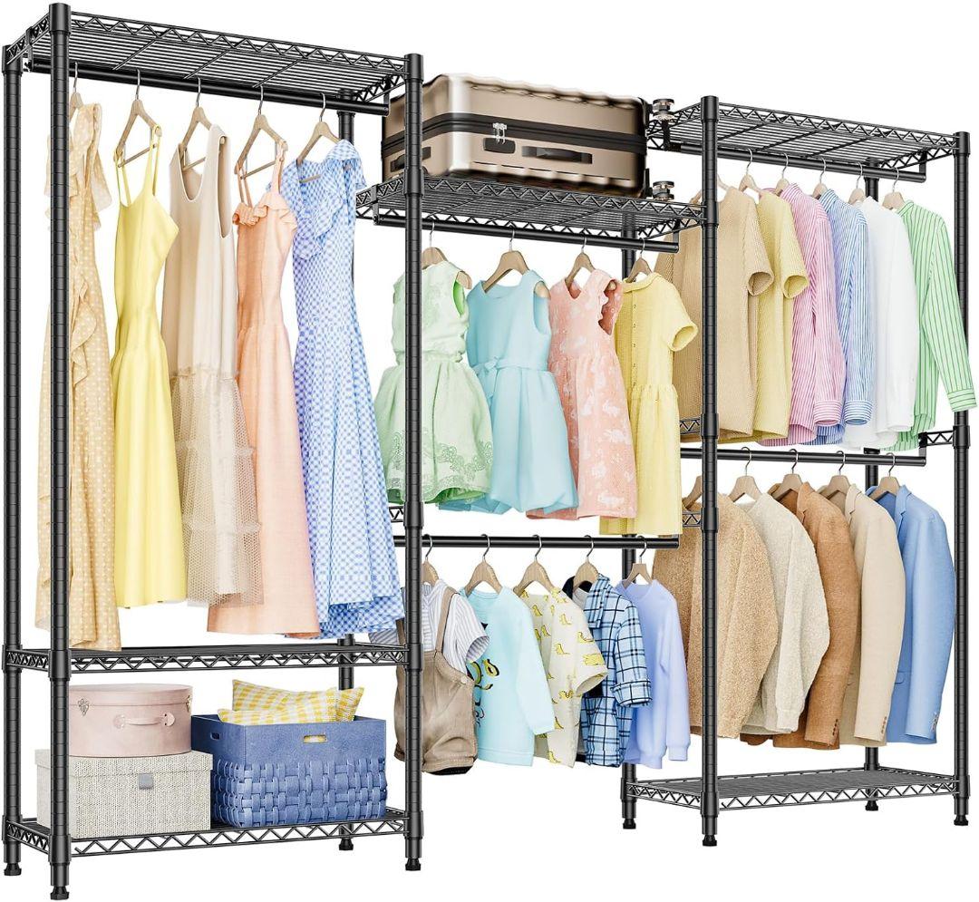 ハンガーラック 金属製 棚付き 突っ張り式 ブラック 幅180 高194