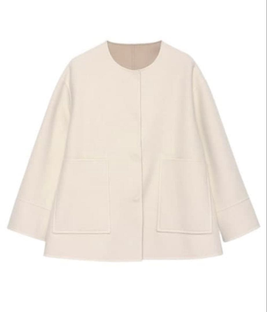 アニュアンス　ノーカラーショートリバーコート/ホワイト/ベージュ/フリーサイズ