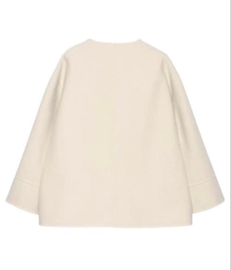 アニュアンス　ノーカラーショートリバーコート/ホワイト/ベージュ/フリーサイズ