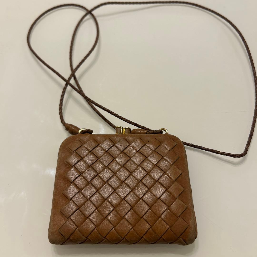 BOTTEGA VENETA ブラウン レザー ケース 編み込みデザイン
