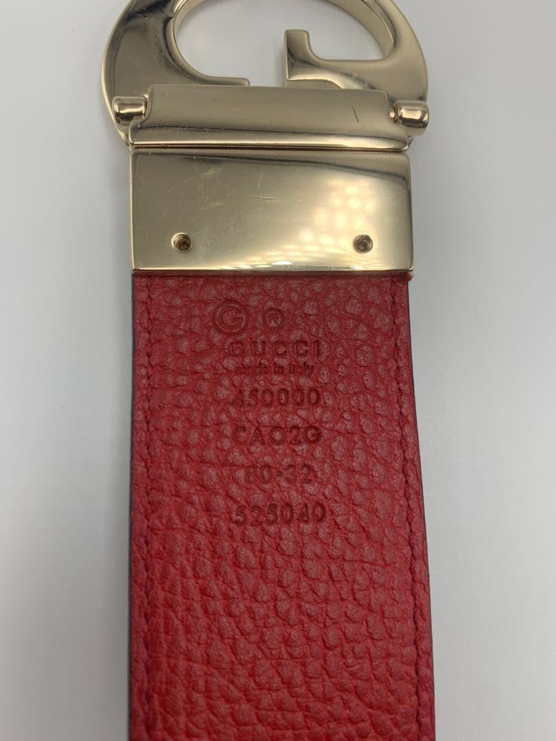 グッチ GUCCI インターロッキングG リバーシブルベルト　カーフ　赤 P55