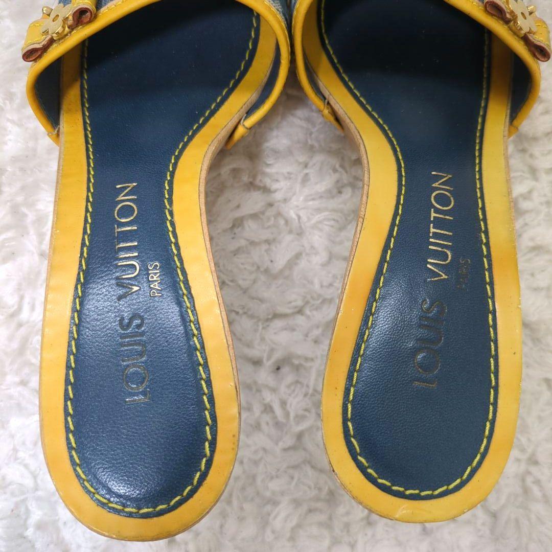 ルイヴィトン　サンダル　ミュール　モノグラム　デニム　リボン　ヒール　正規品