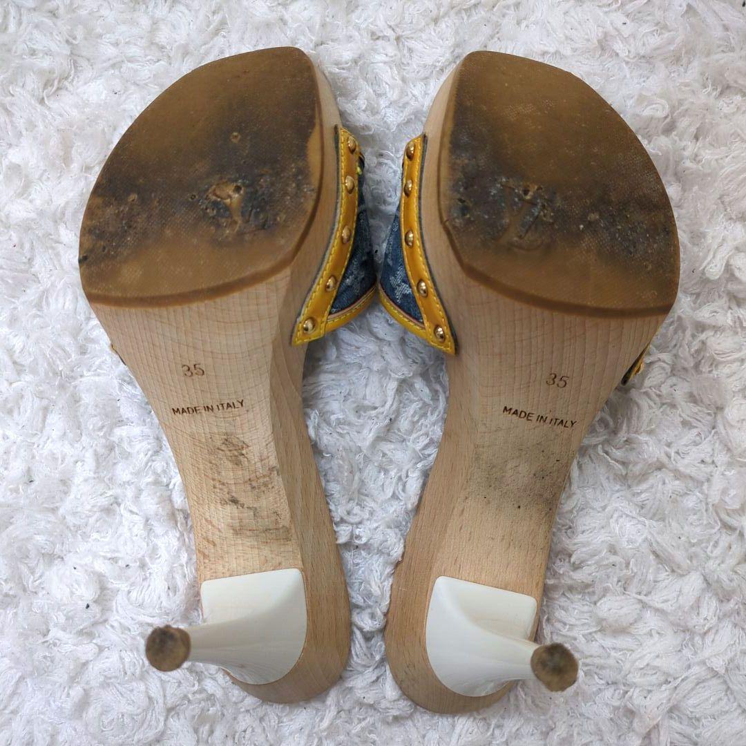 ルイヴィトン　サンダル　ミュール　モノグラム　デニム　リボン　ヒール　正規品