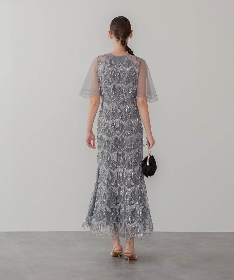 leja チュールスリーブスパンコールマーメイドワンピースドレス