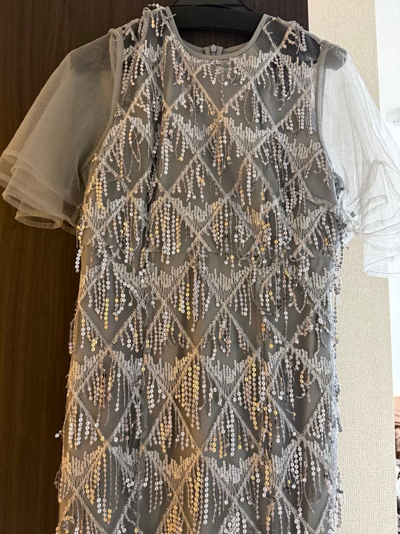 leja チュールスリーブスパンコールマーメイドワンピースドレス