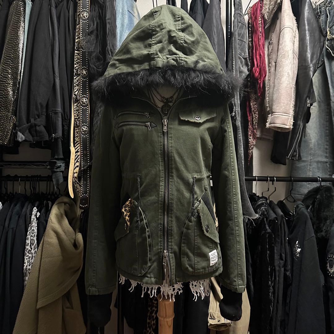 00s Cavaria レオパード ファー ギミック モッズコート 平成ギャル