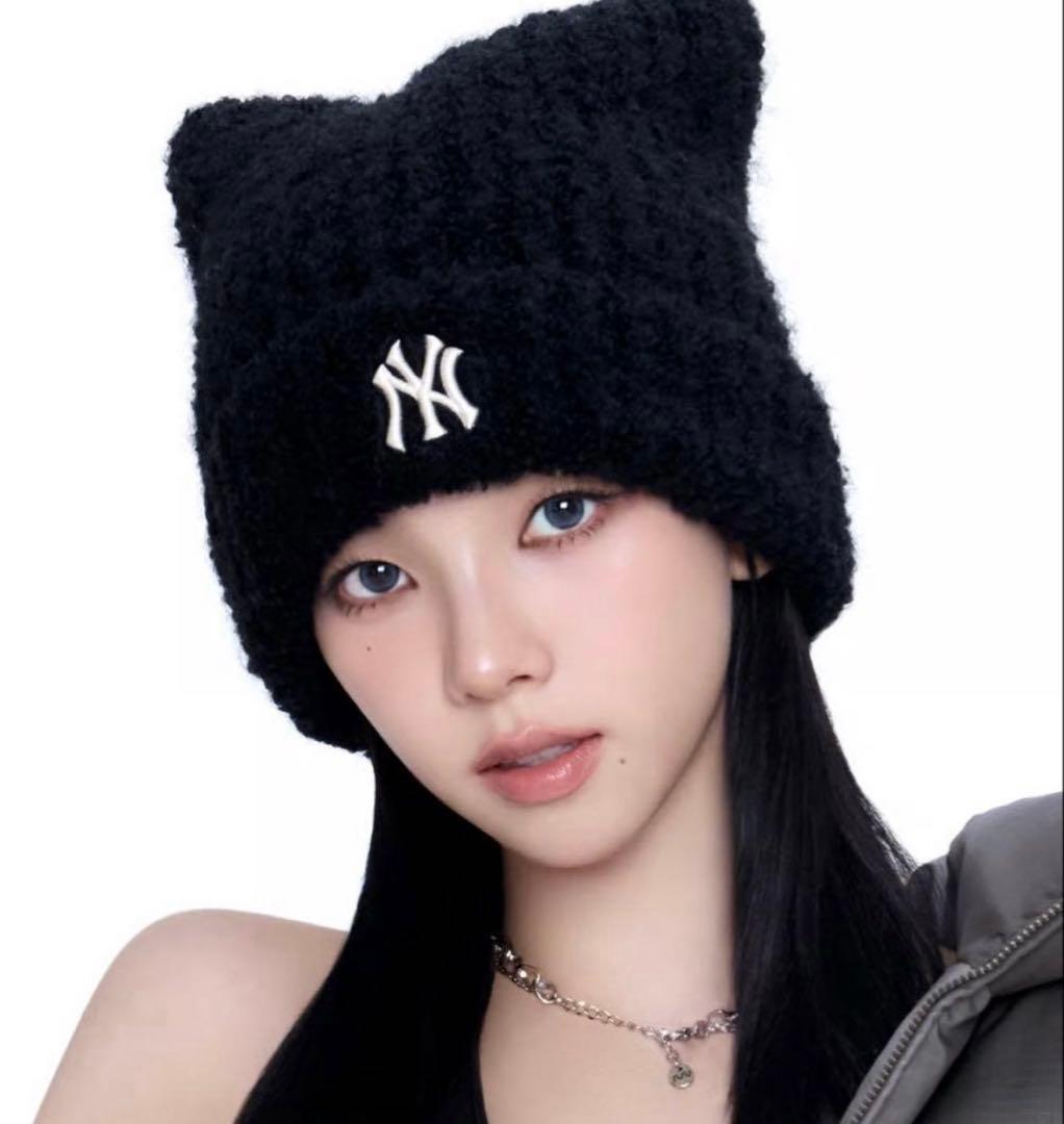 MLB KOREA 猫耳ニット帽　韓国限定　新品タグ付き