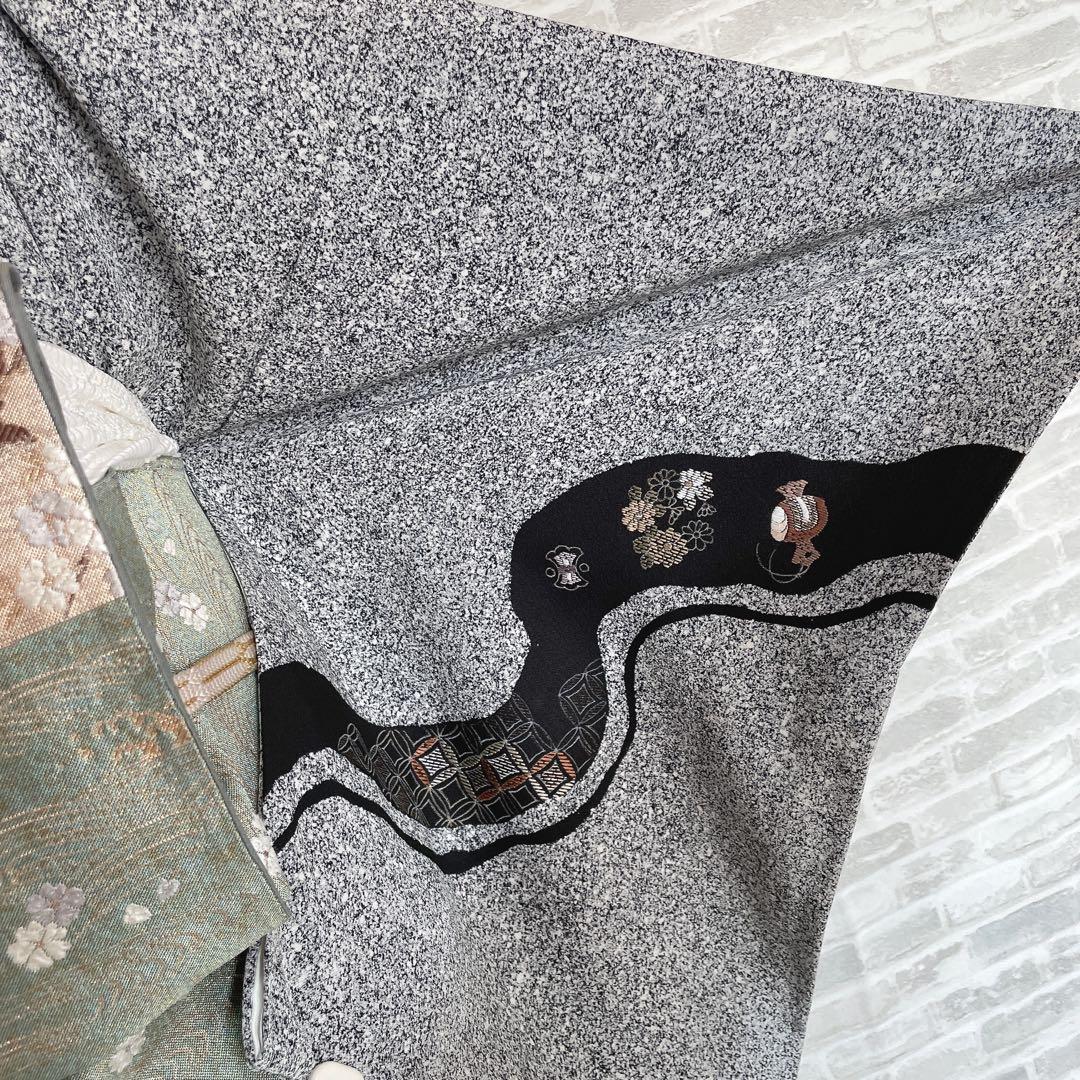 訪問着　フルセット　叩き染　宝尽くし　青海波　手刺繍　落款　健勝苑ガード　H5