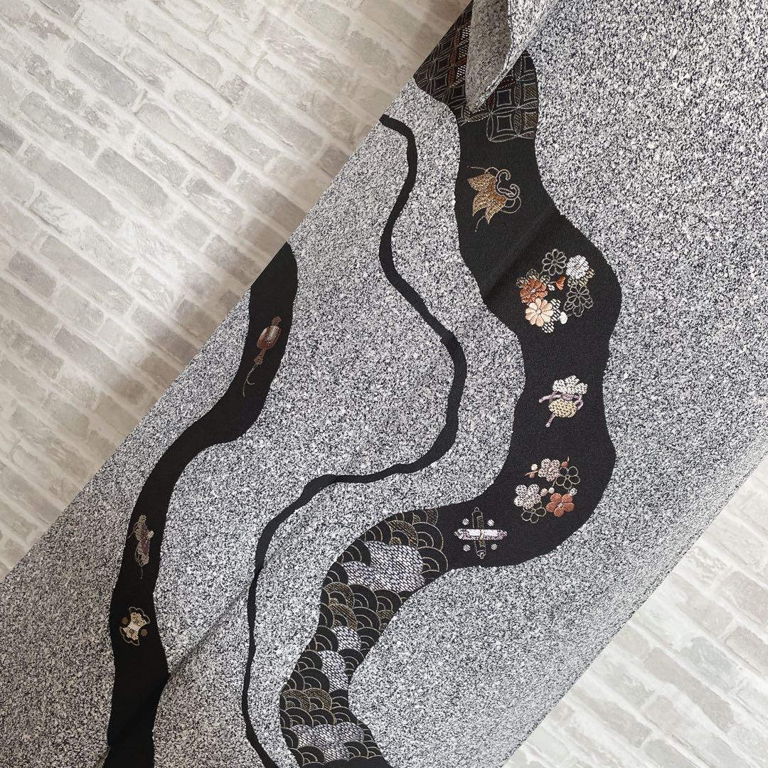 訪問着　フルセット　叩き染　宝尽くし　青海波　手刺繍　落款　健勝苑ガード　H5