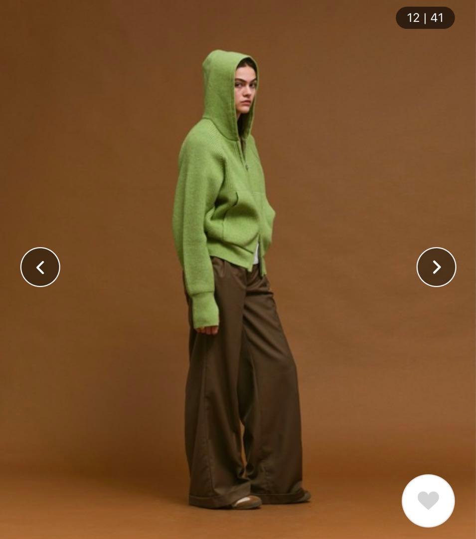 【新品】【1】soerte ウールニットダブルジップフーディー グリーン