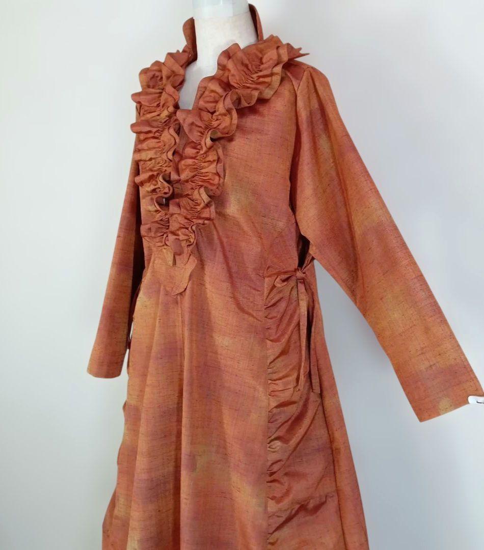 314　手染め大輔　着物リメイク　紬　ワンピース　Ｌ〜フリーサイズ