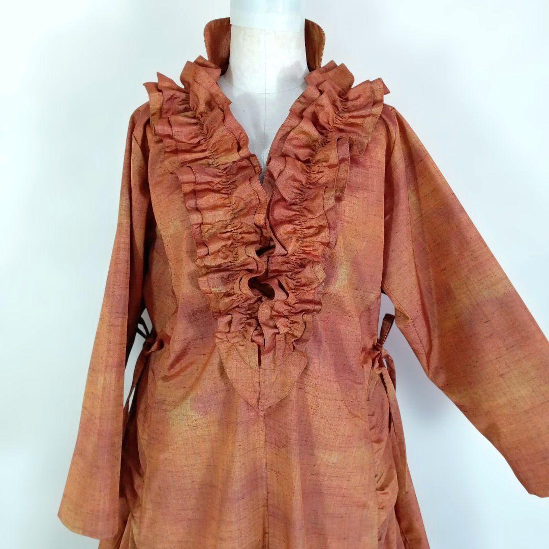 314　手染め大輔　着物リメイク　紬　ワンピース　Ｌ〜フリーサイズ