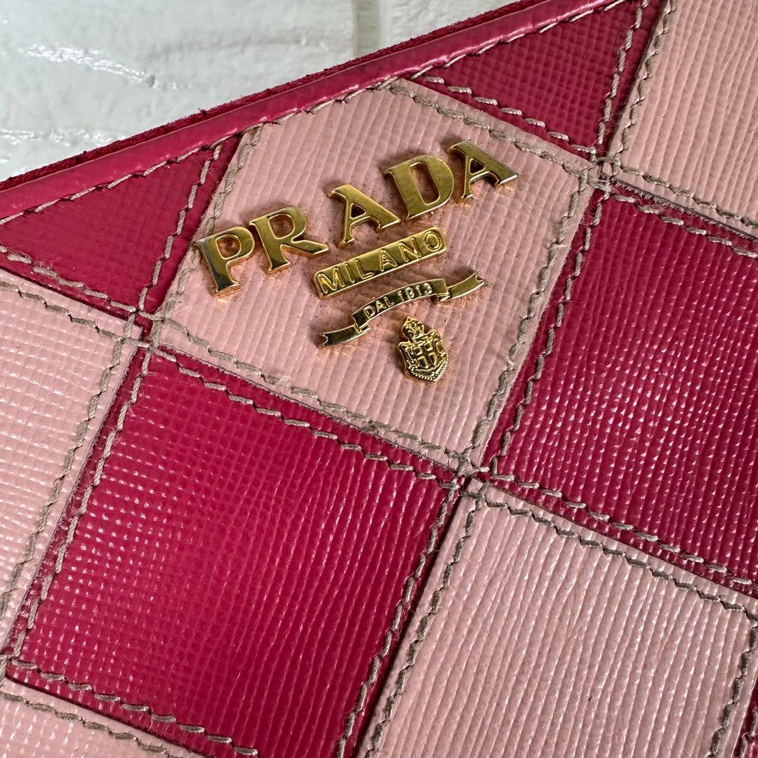 ✨レア✨ PRADA プラダ ダイヤモンド パッチワーク 長財布 ピンク 箱付き