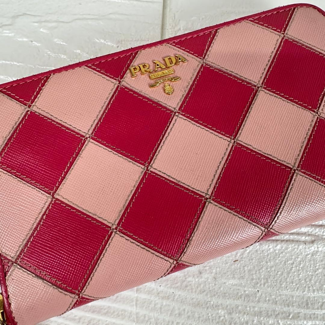 ✨レア✨ PRADA プラダ ダイヤモンド パッチワーク 長財布 ピンク 箱付き