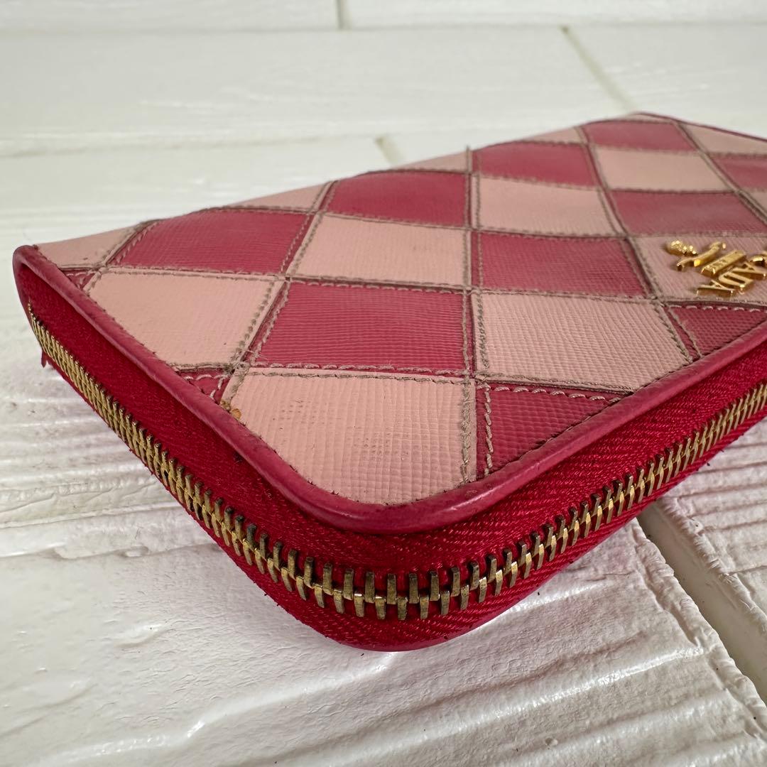 ✨レア✨ PRADA プラダ ダイヤモンド パッチワーク 長財布 ピンク 箱付き