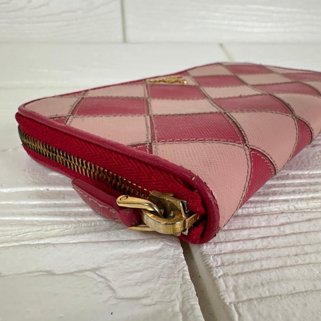 ✨レア✨ PRADA プラダ ダイヤモンド パッチワーク 長財布 ピンク 箱付き