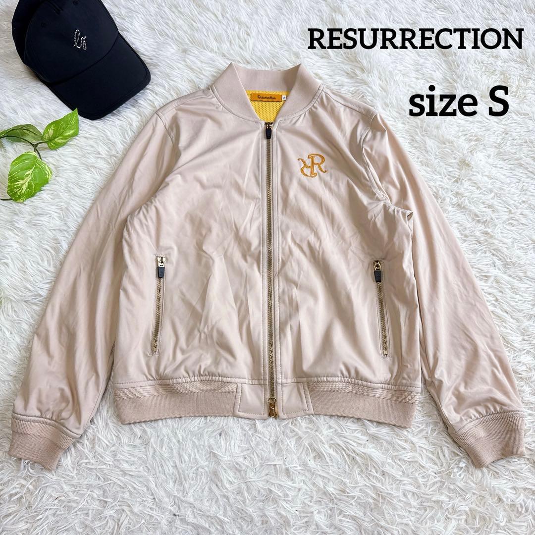 【レザレクション】美品 ジップジャケット ベージュ 刺繍ロゴ S レディース