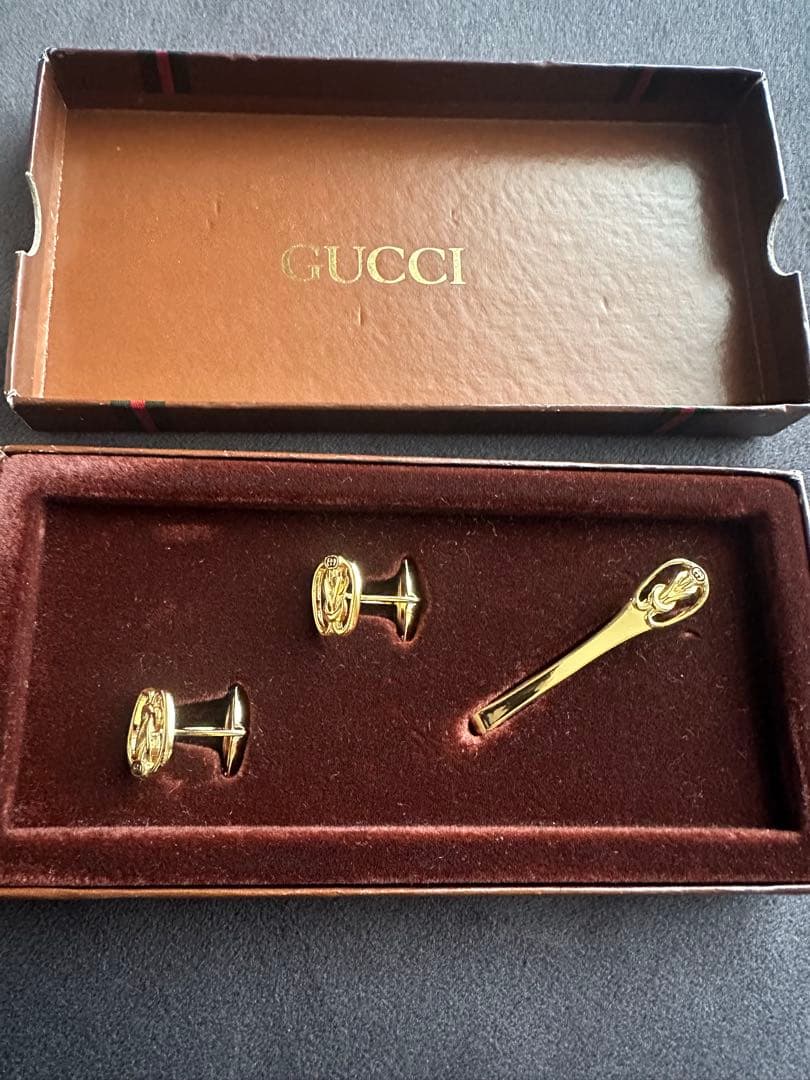 【未使用•ヴィンテージ】GUCCI ゴールド カフリンクス ネクタイバー セット
