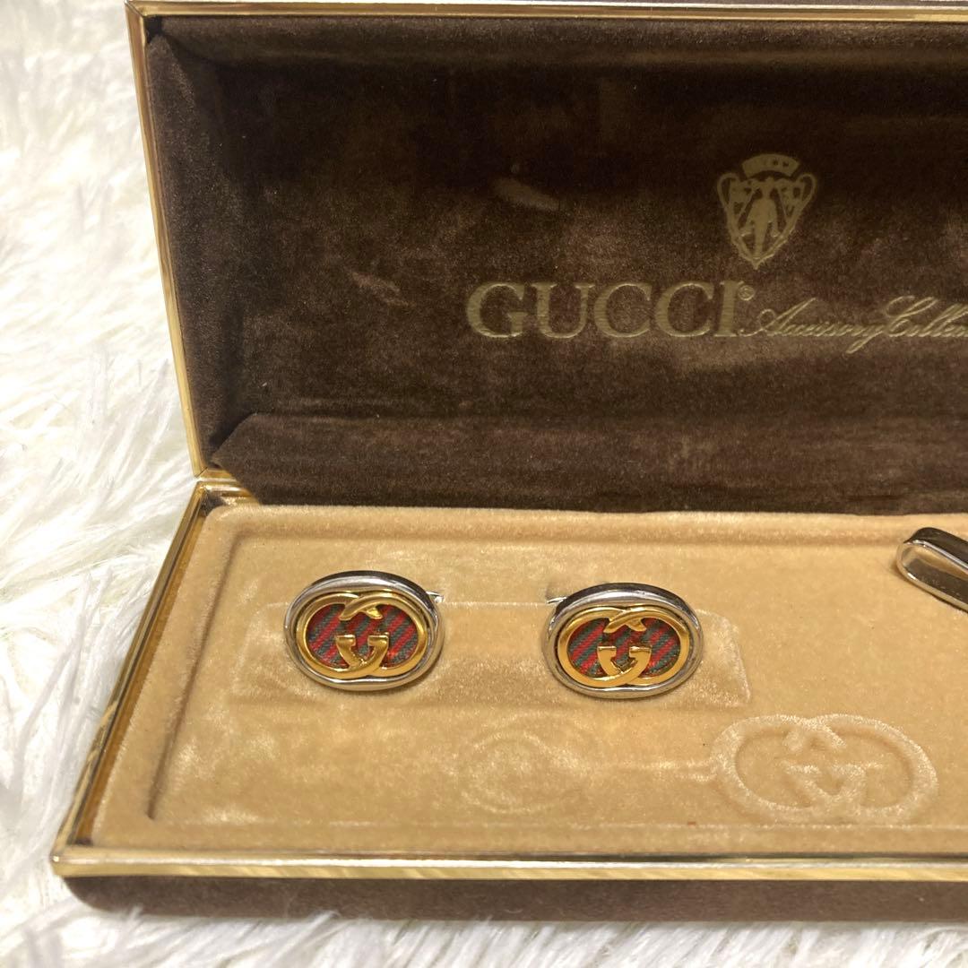 希少【美品】GUCCI カフス&タイピンセット　シェリーライン　グッチ　シルバー