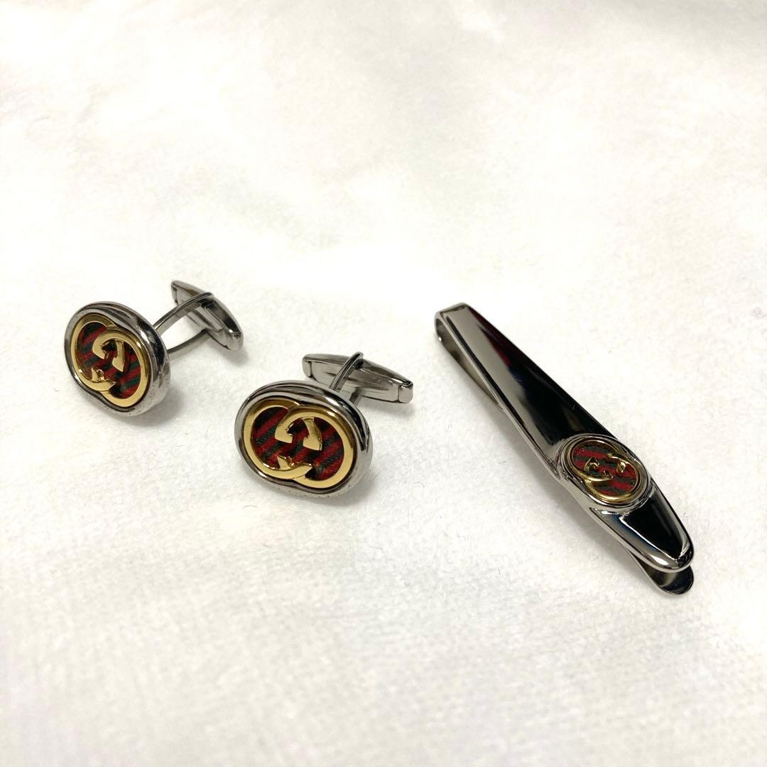 希少【美品】GUCCI カフス&タイピンセット　シェリーライン　グッチ　シルバー