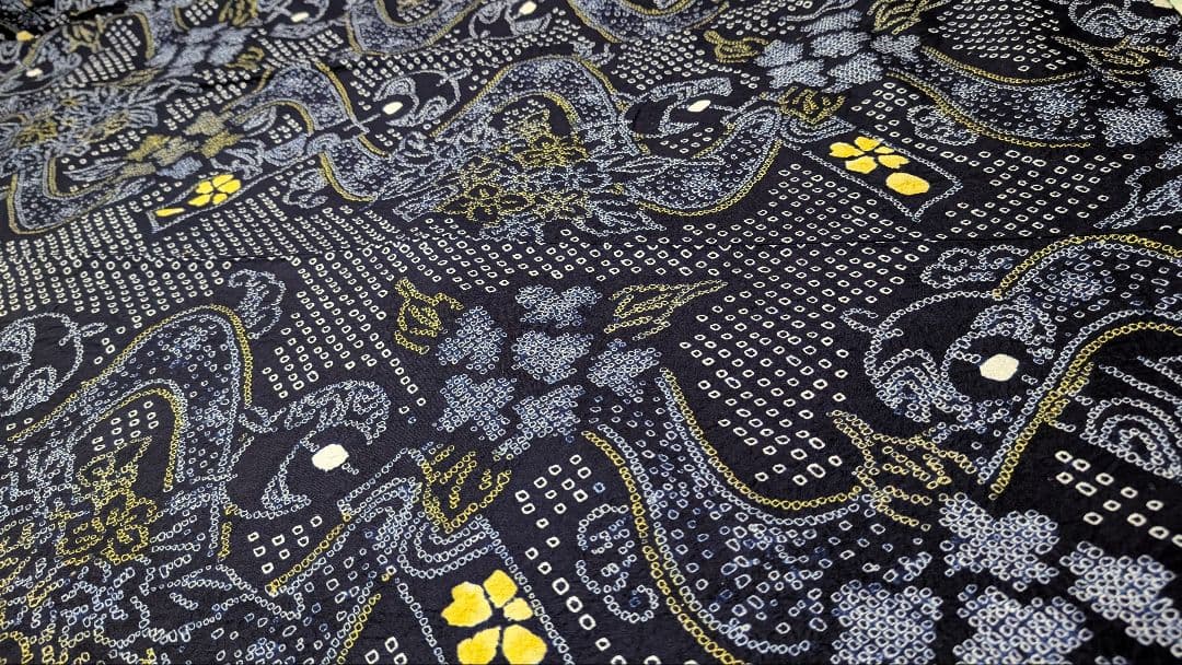 浴衣/有松鳴海絞り/新品しつけ糸付き/トールサイズ/黒藍/綿