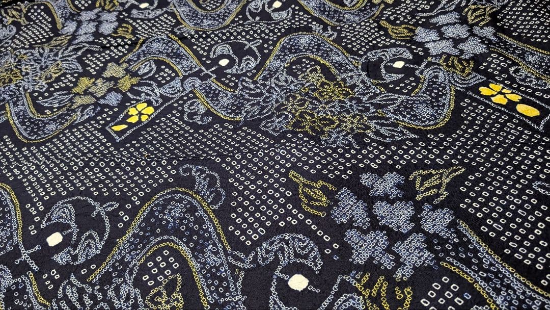 浴衣/有松鳴海絞り/新品しつけ糸付き/トールサイズ/黒藍/綿