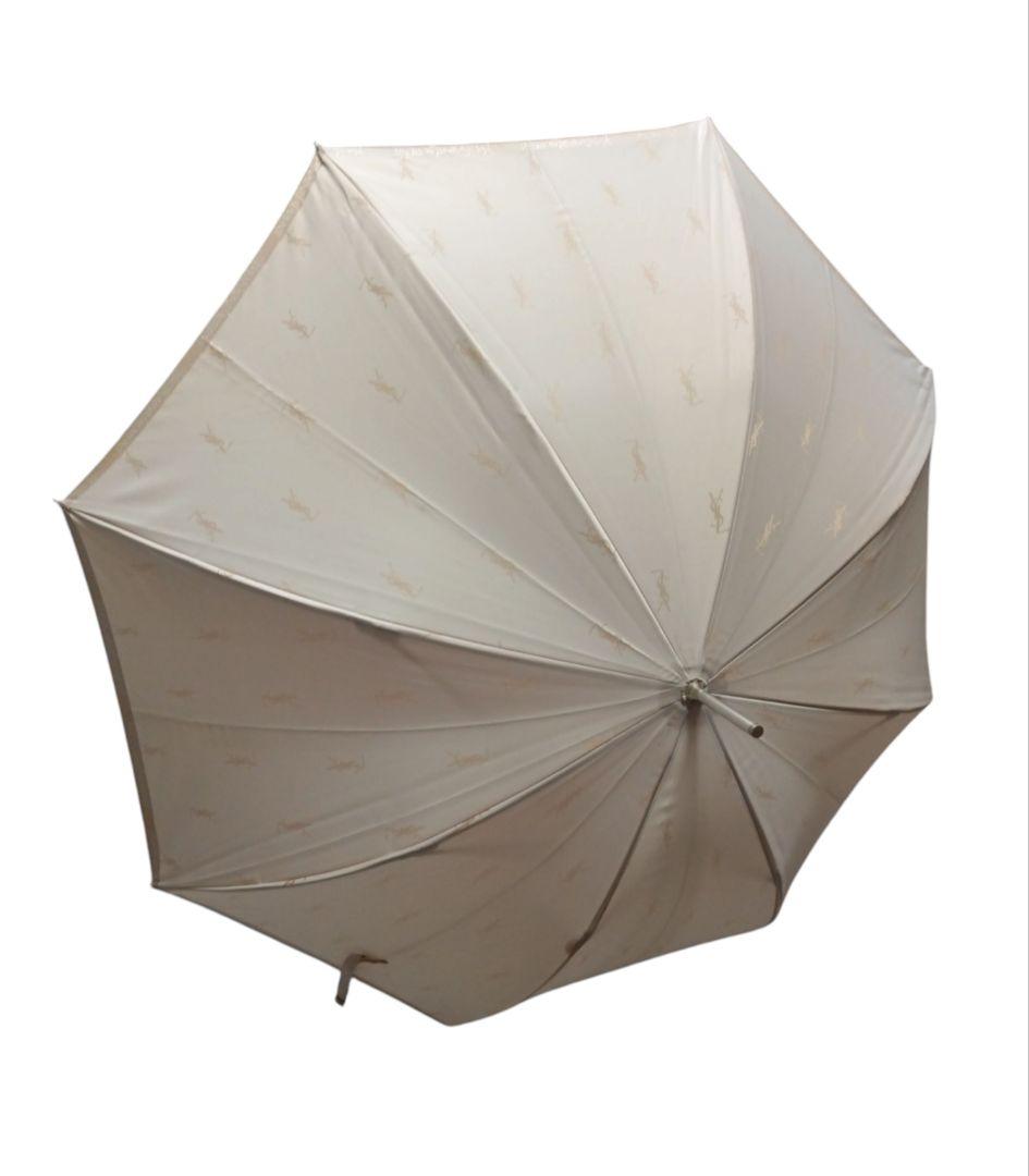【美品】サンローラン 雨傘 長傘 YSLロゴ　ベージュ　光沢