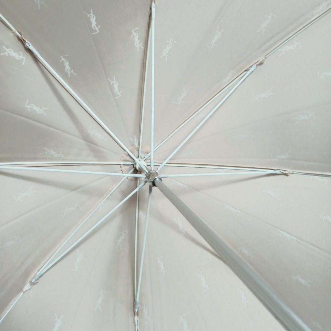 【美品】サンローラン 雨傘 長傘 YSLロゴ　ベージュ　光沢