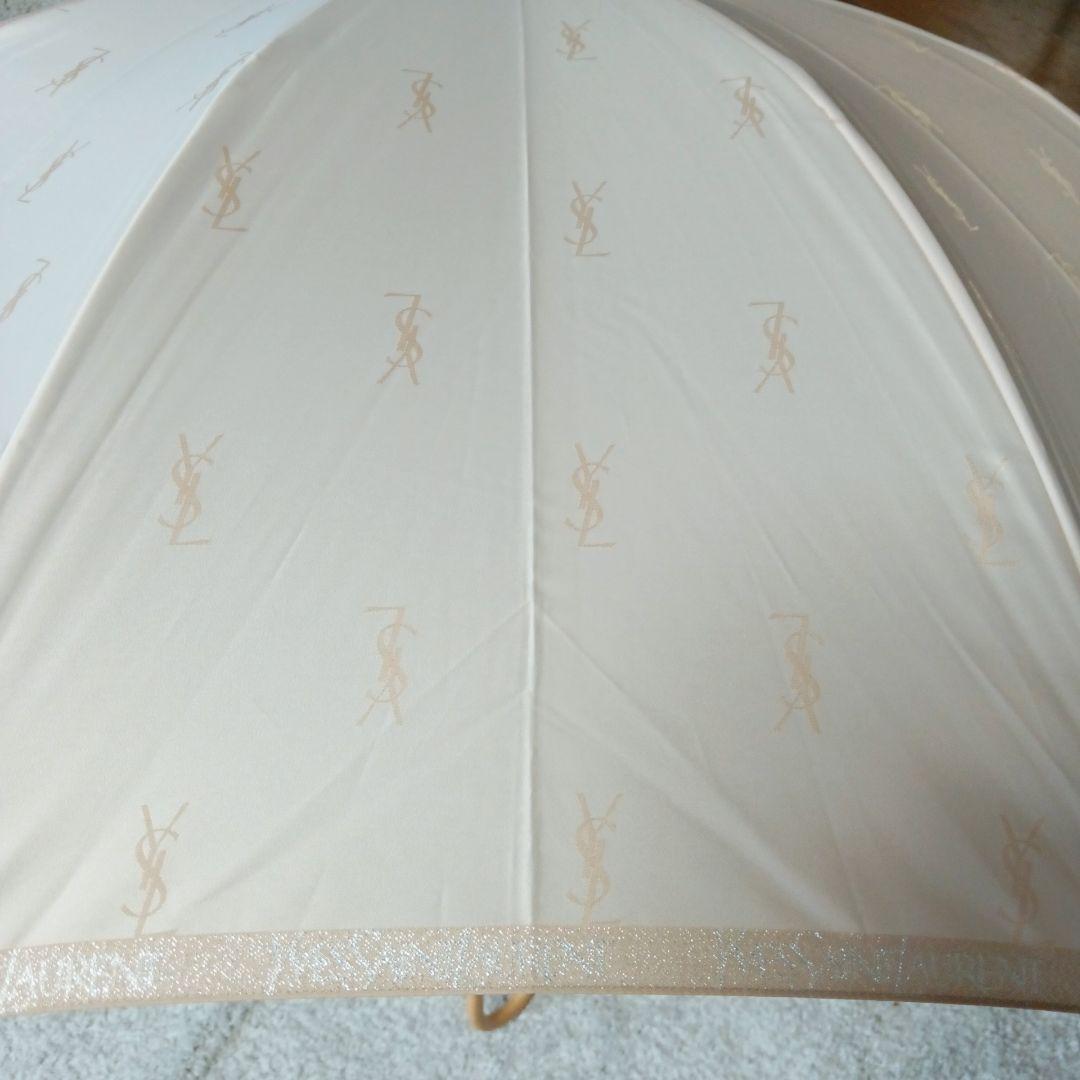 【美品】サンローラン 雨傘 長傘 YSLロゴ　ベージュ　光沢