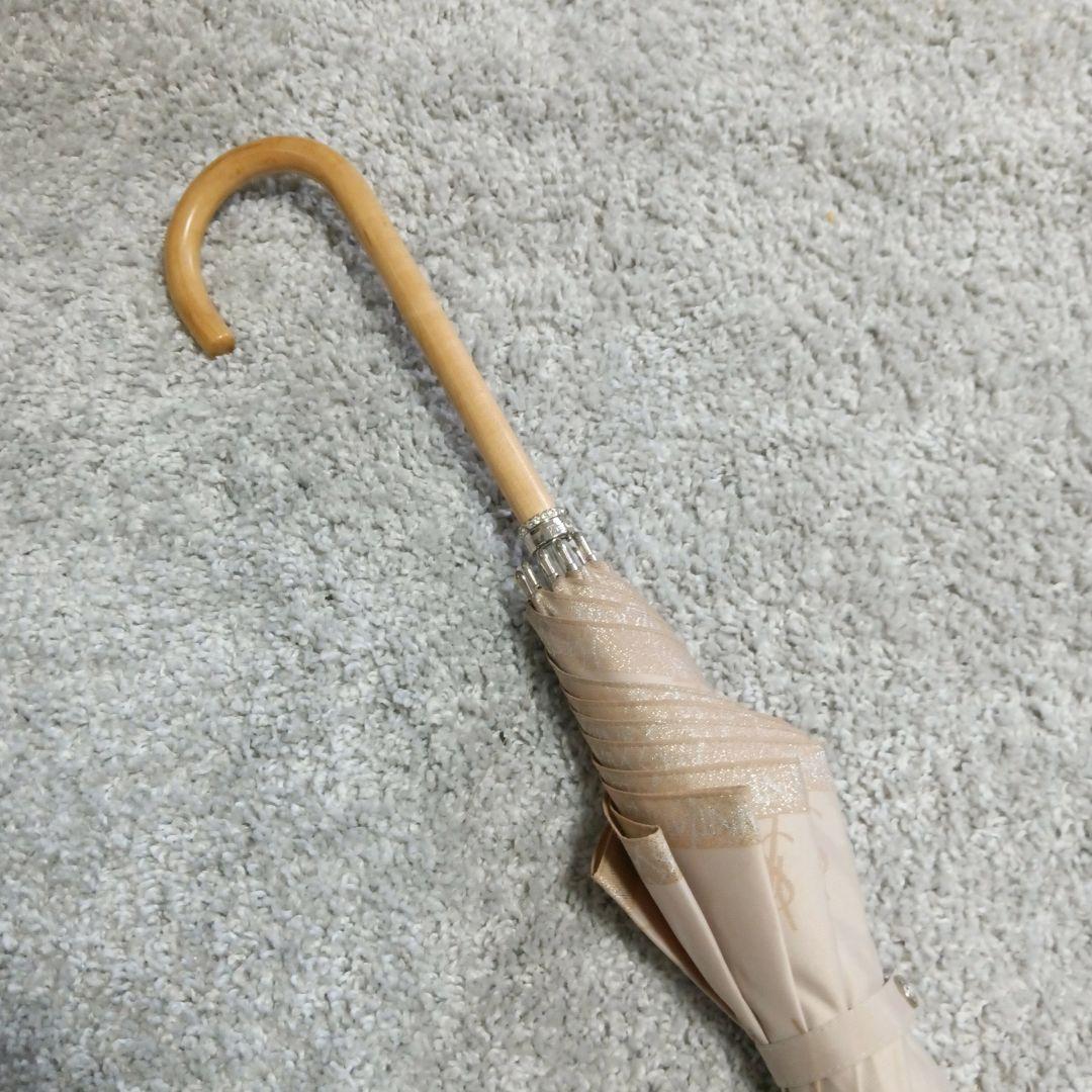 【美品】サンローラン 雨傘 長傘 YSLロゴ　ベージュ　光沢