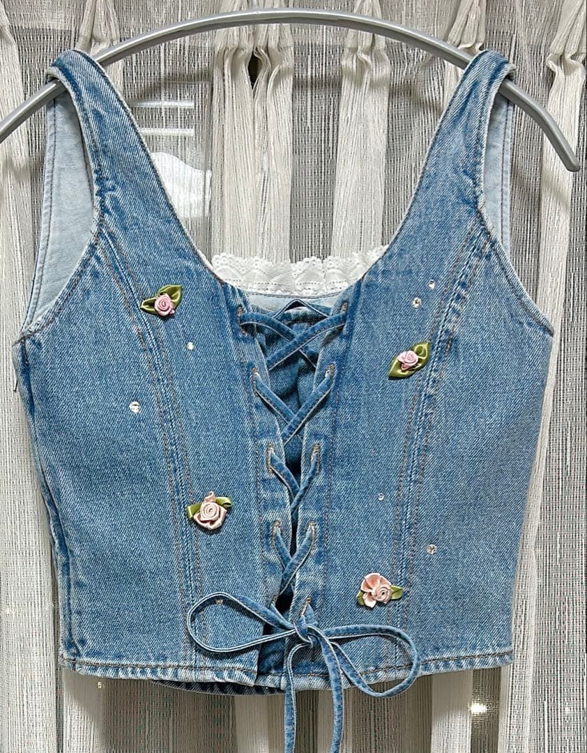 [L.B CANDY STOCK]バリエーションビジューデニムビスチェ