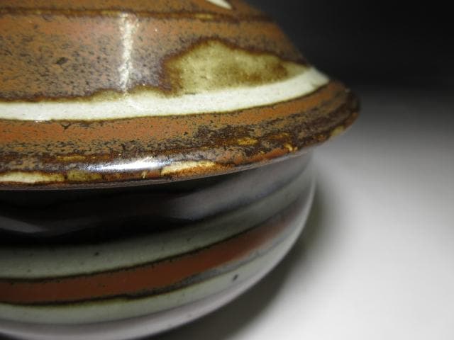 人間国宝 濱田庄司 柿釉 合子／共箱 共布付き／蓋物 菓子器