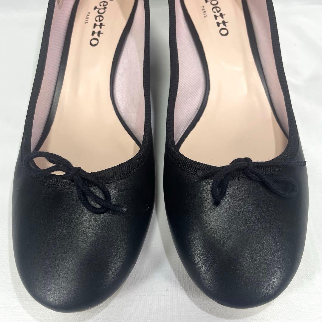 ★レペット/チャンキーヒール/パンプス/レザー/ブラック/24cm