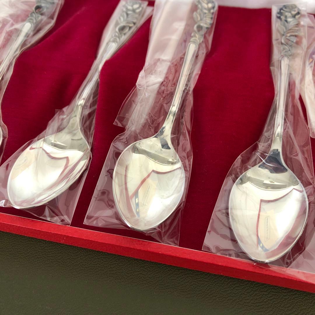未使用　銀製　スプーン5客セット　純銀　シルバー　バラ　薔薇　SILVERローズ