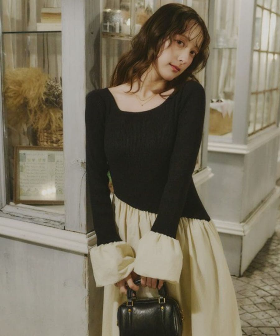 Olu. ニットドッキングバルーンワンピース