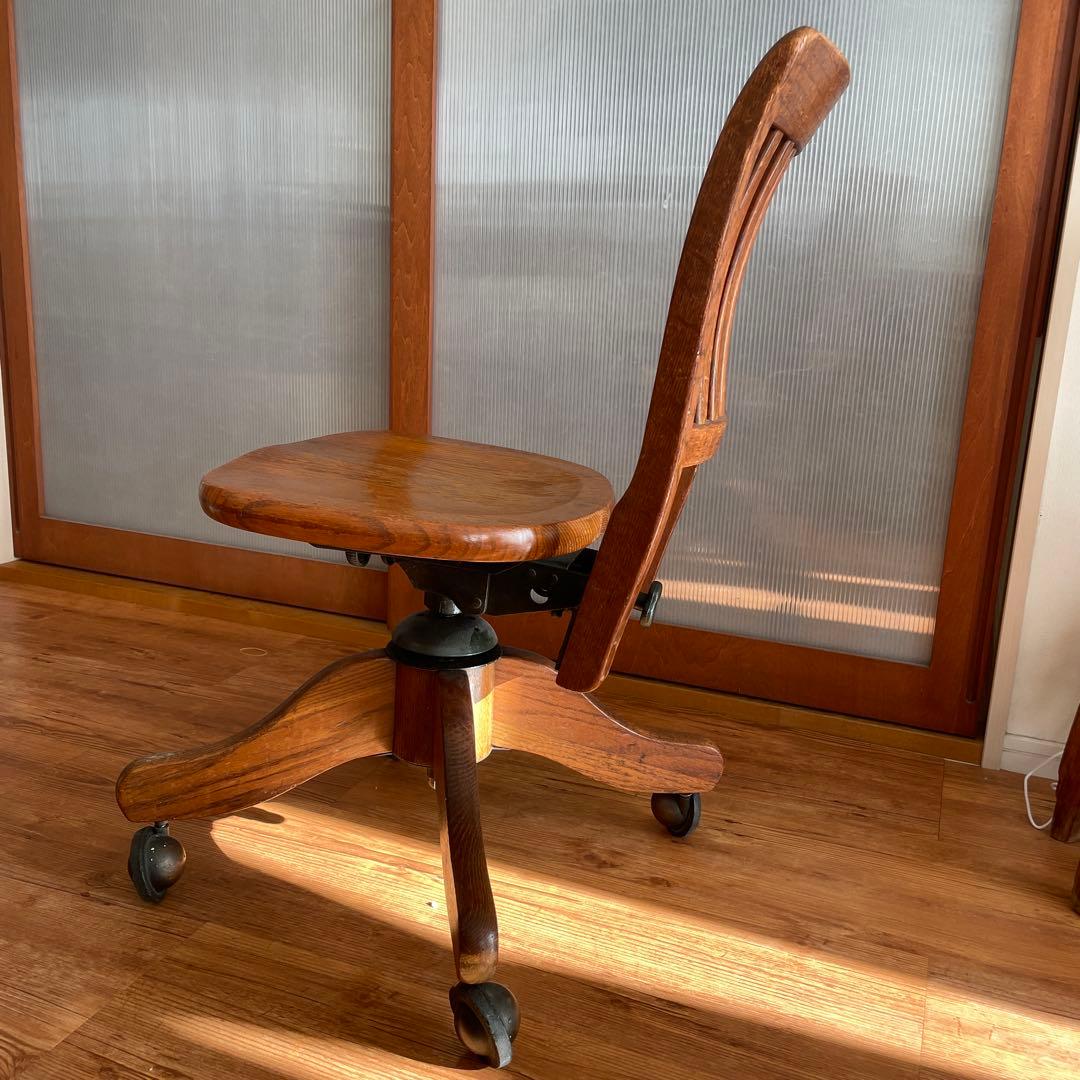 アンティーク　木製回転式デスクチェア