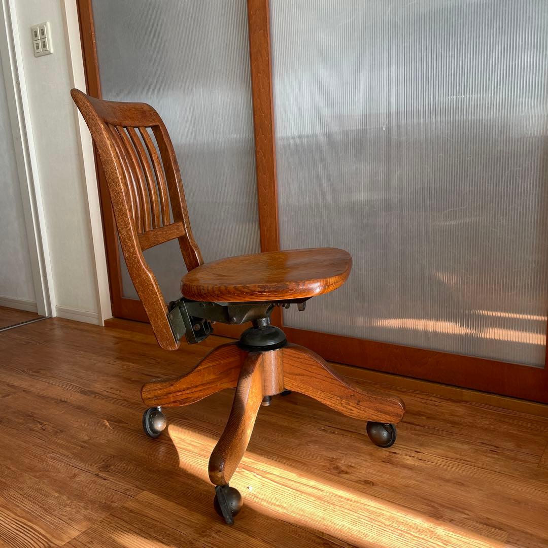 アンティーク　木製回転式デスクチェア