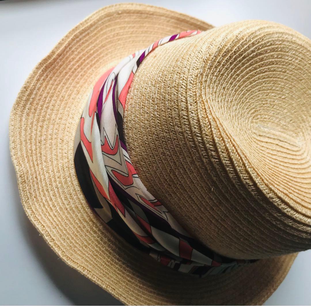 エミリオプッチEMILIO PUCCI幾何学模様　ストローハット麦わら帽子