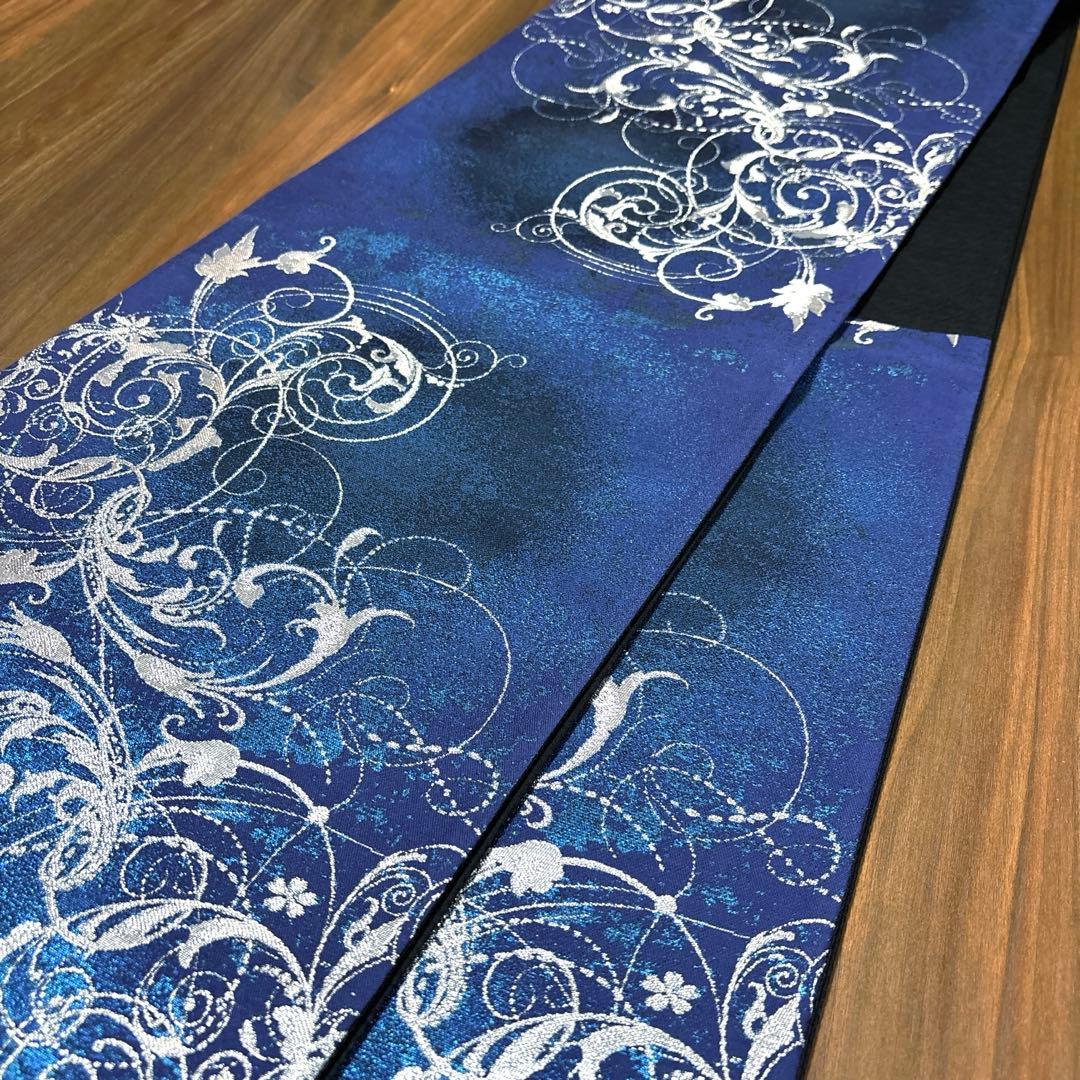 新品未使用 正絹 六通袋帯 西陣織【銀青 唐草】