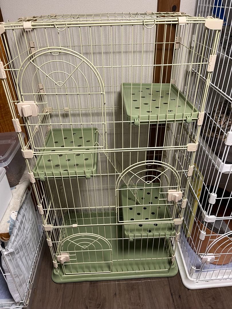 多層構造キャットケージ 緑色