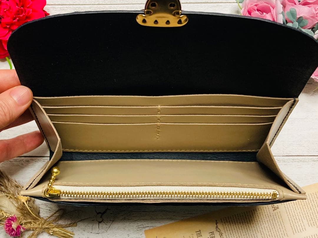 ❤️【新色♪】【綺麗な水シボ♪】高級感×シンプルデザイン大人お洒落な総本革長財布黒